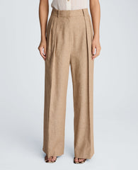 High Rise Fly Front Double Pleat Wide Leg Linen Blend Pant | Kenneth Cole MESA TAUP/MELANGE