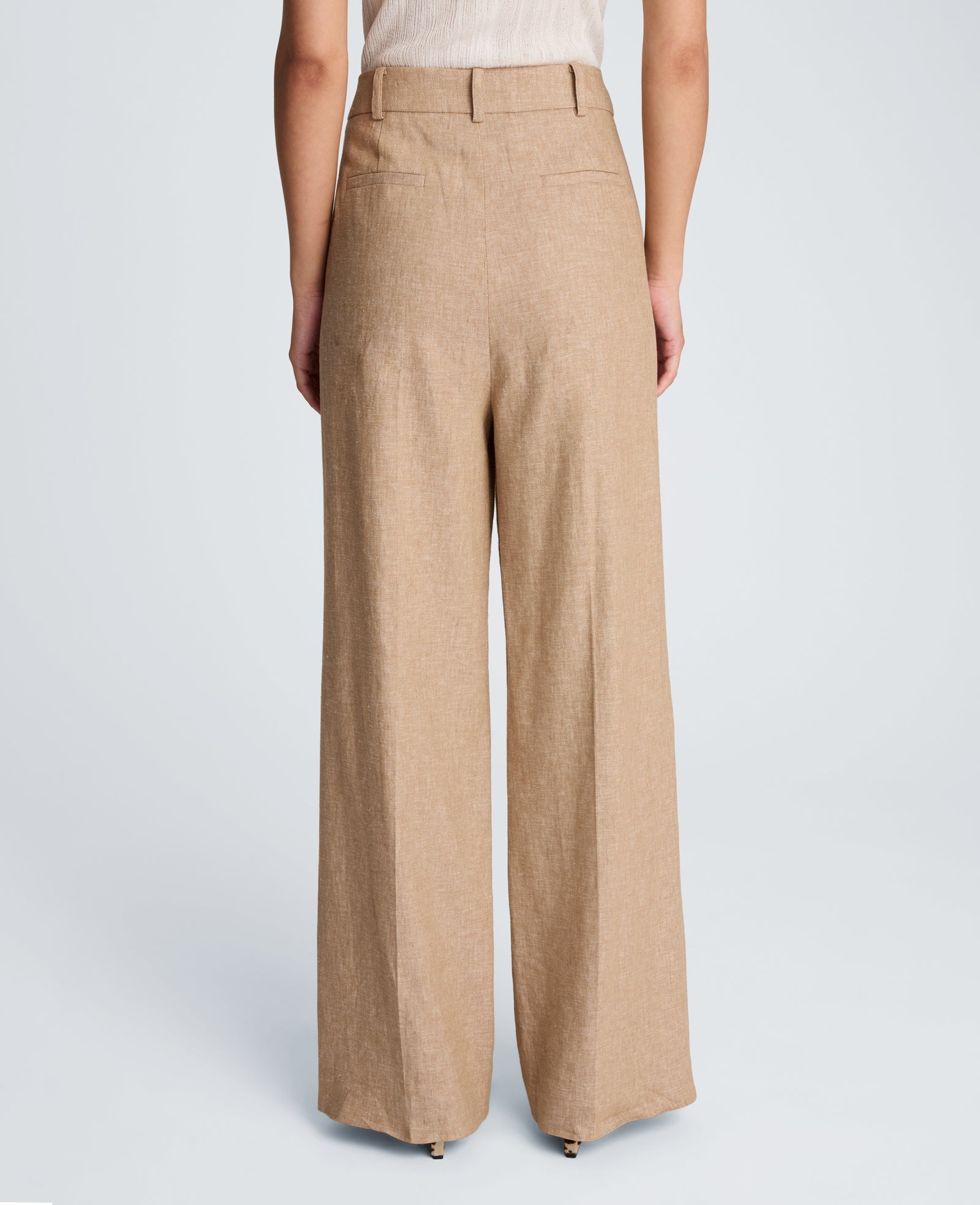 High Rise Fly Front Double Pleat Wide Leg Linen Blend Pant | Kenneth Cole MESA TAUP/MELANGE