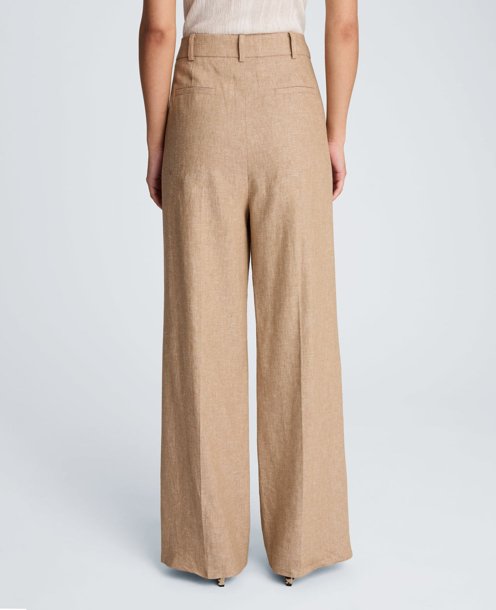 High Rise Fly Front Double Pleat Wide Leg Linen Blend Pant | Kenneth Cole MESA TAUP/MELANGE