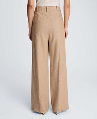 High Rise Fly Front Double Pleat Wide Leg Linen Blend Pant | Kenneth Cole MESA TAUP/MELANGE