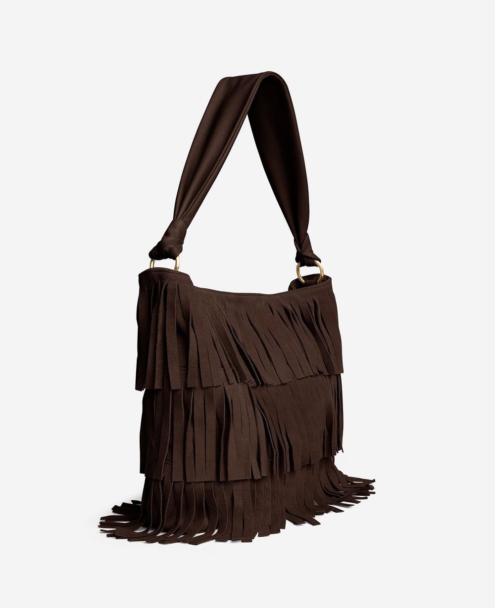 Fringe Slouch Hobo Bag | Kenneth Cole DARK BROWN