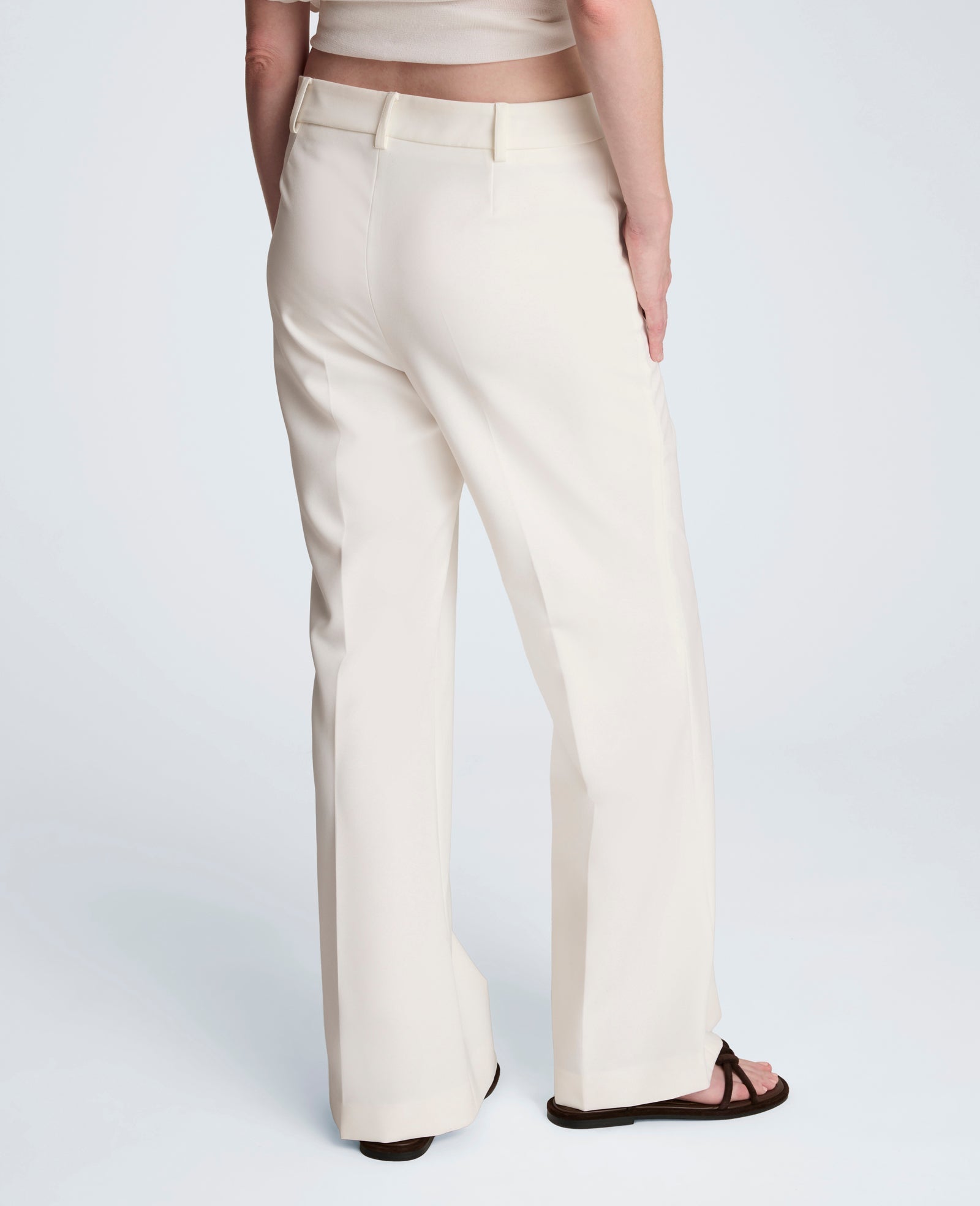 Luxe Twill Fly Front Flare Pant Mid Rise | Kenneth Cole FEATHER WHITE