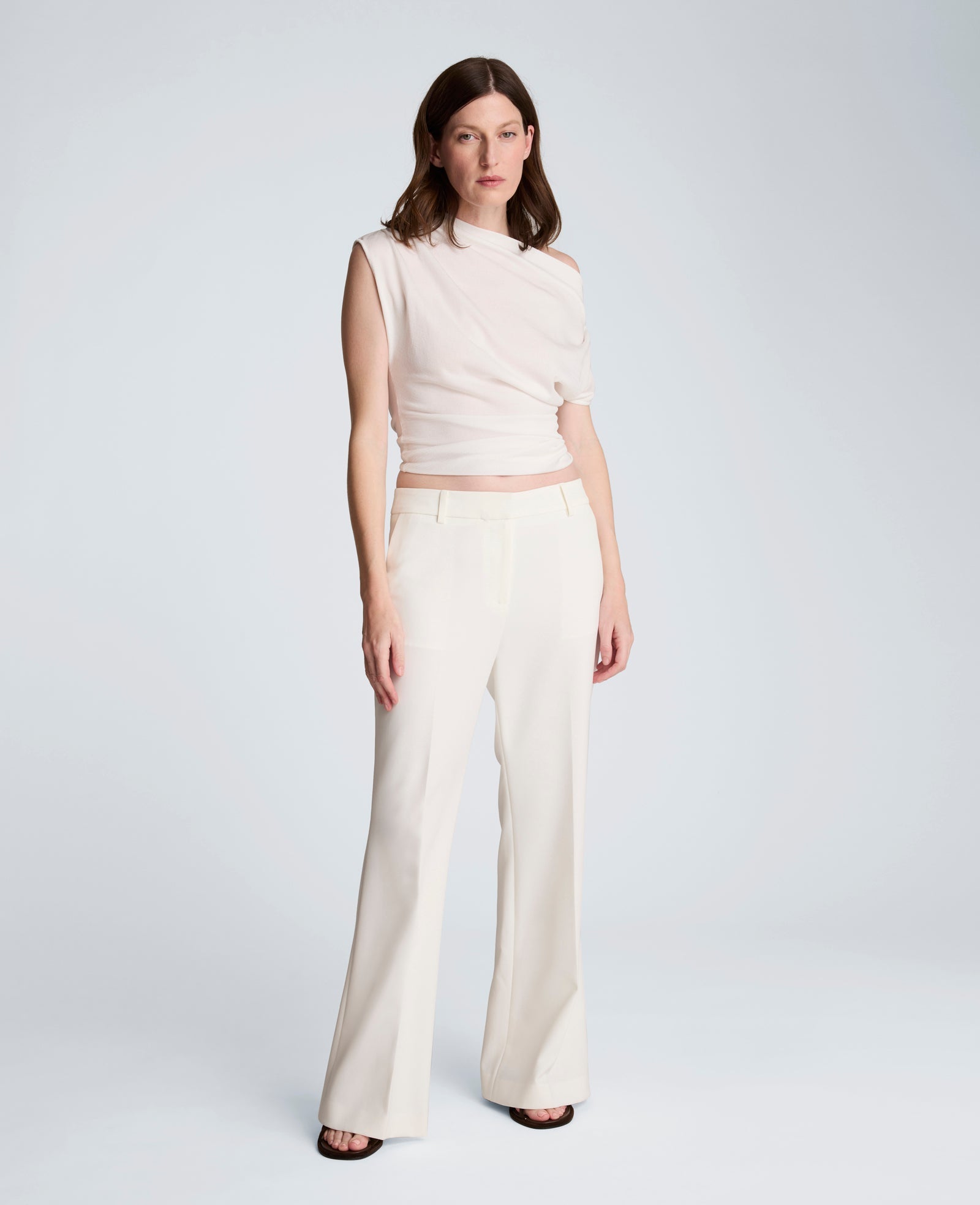 Luxe Twill Fly Front Flare Pant Mid Rise | Kenneth Cole FEATHER WHITE