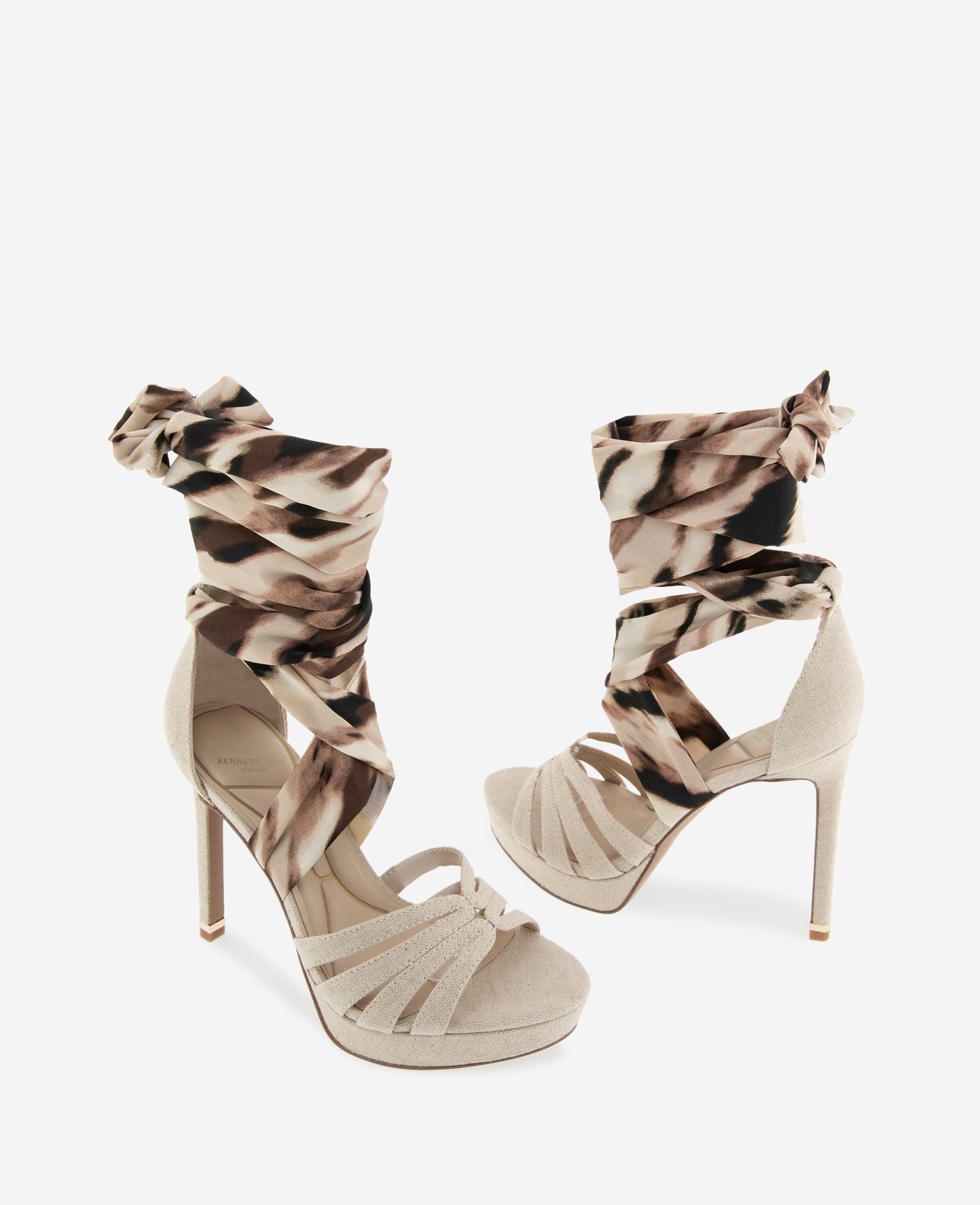 Nikkii Printed Fabric Wrap Around Platform Heel | Kenneth Cole NATURAL FABRIC