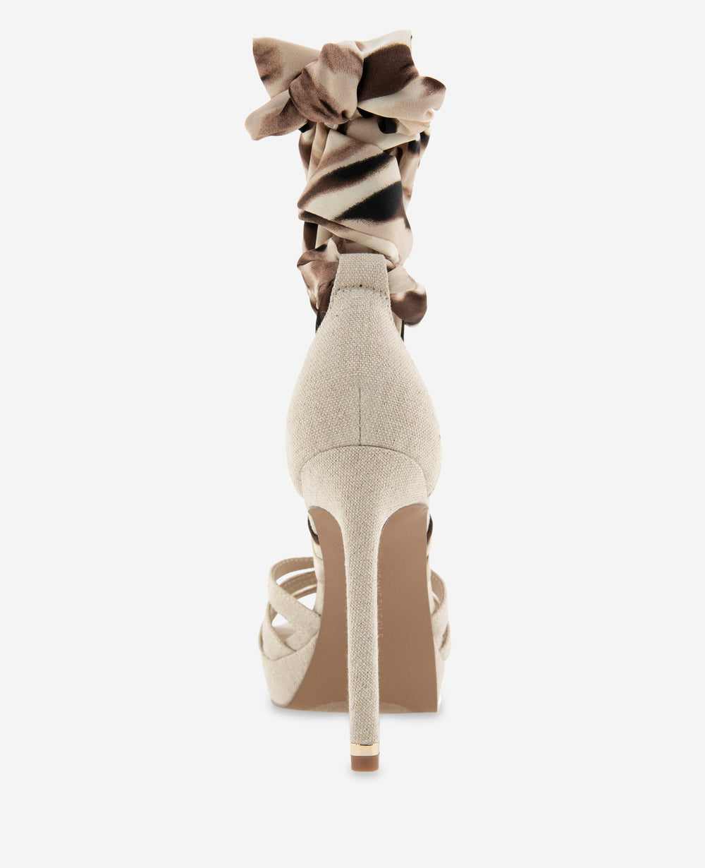 Nikkii Printed Fabric Wrap Around Platform Heel | Kenneth Cole NATURAL FABRIC
