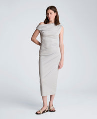 Ruched Waist Midi Off-The-Shoulder Dress | Kenneth Cole STONE GREY