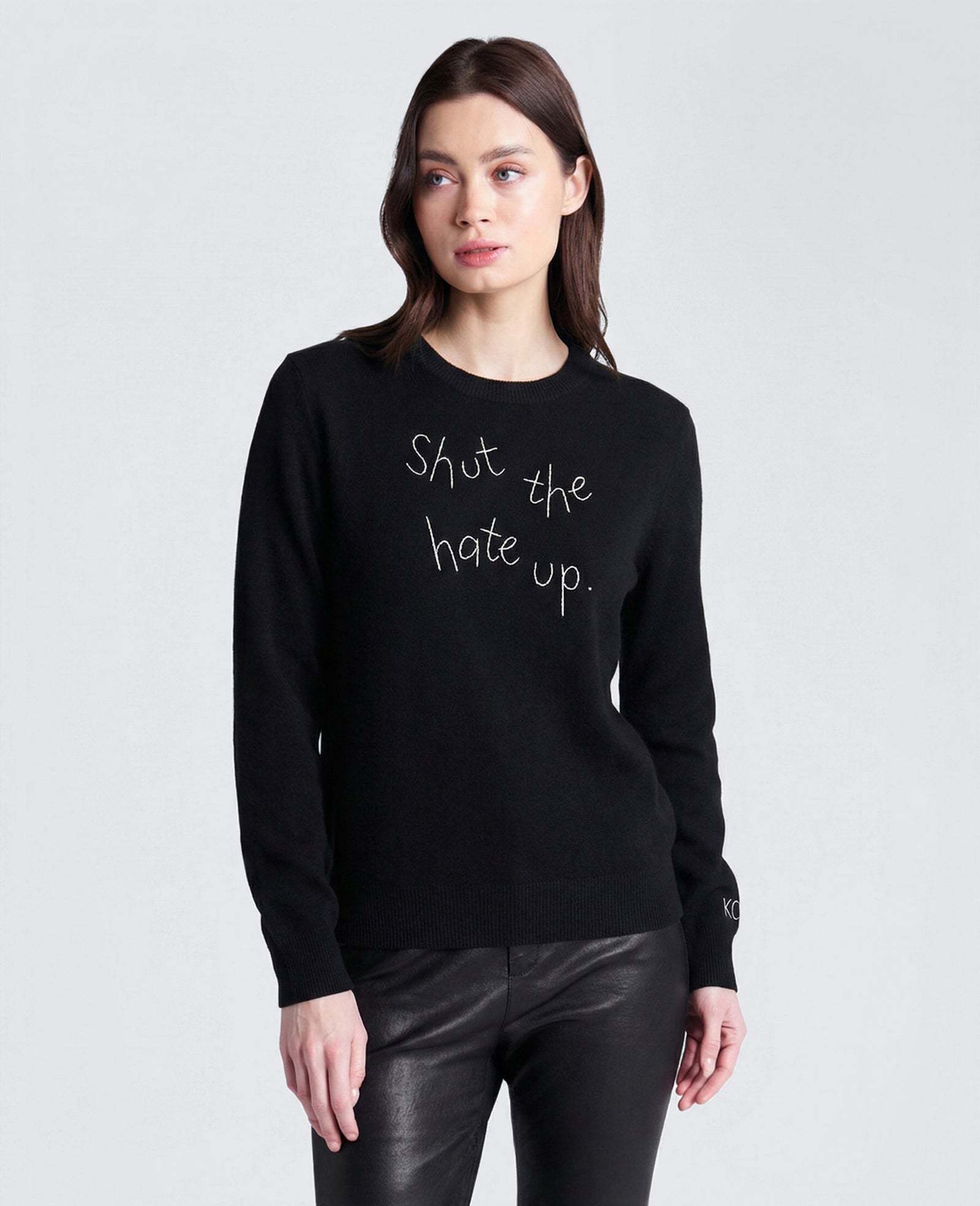 Shop Shut The Hate Up Cashmere Sweater – Black | KC | Kenneth Cole BLACK