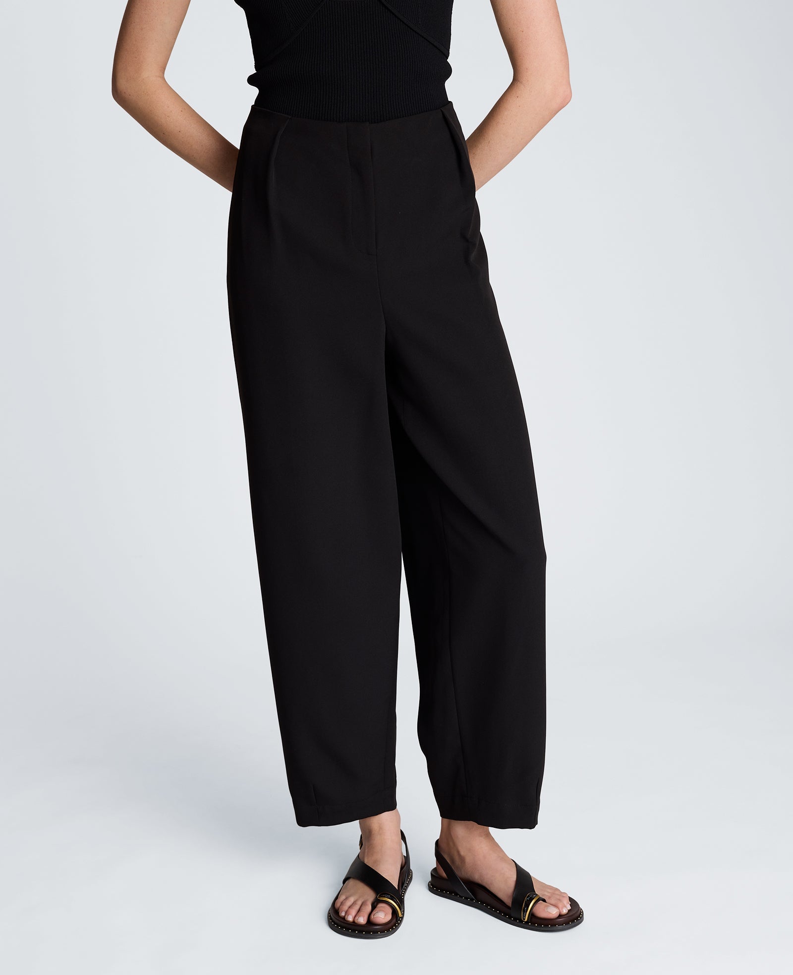 Fly Front Tapered Leg High Waisted Pleated Pant | Kenneth Cole BLACK