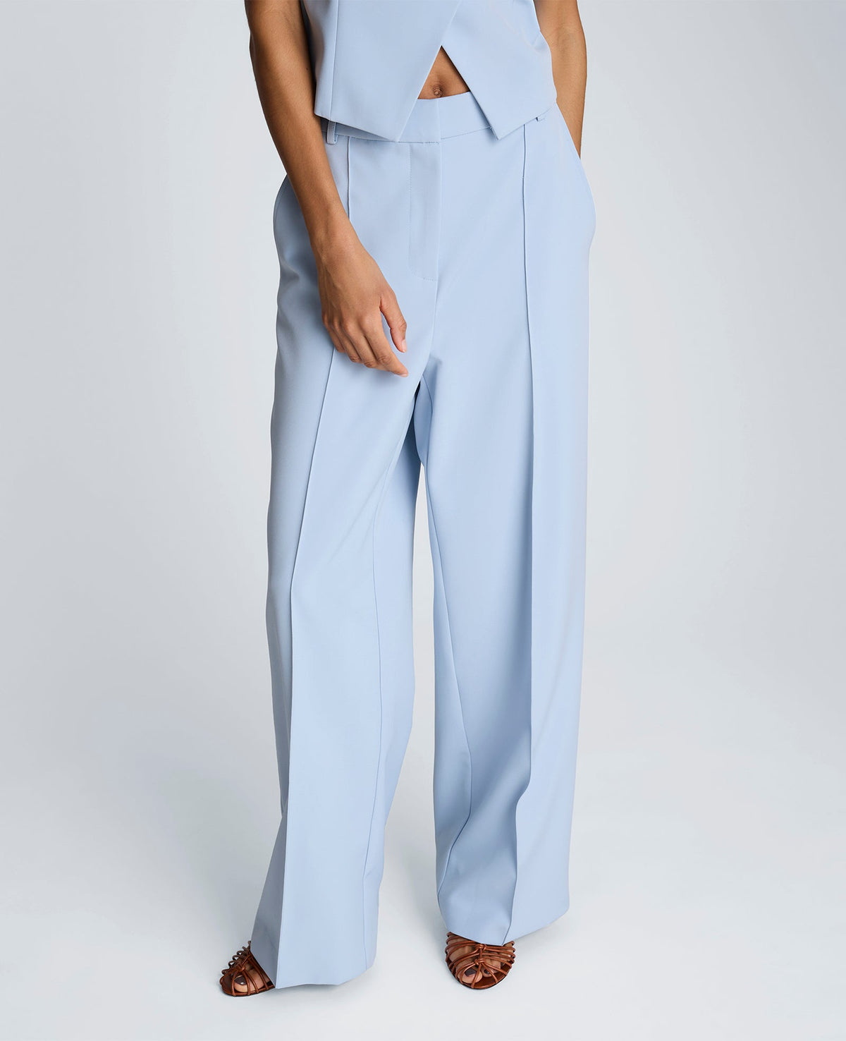 Fly Front High Rise Wide Leg Pintuck Pant | Kenneth Cole BLUE DAWN