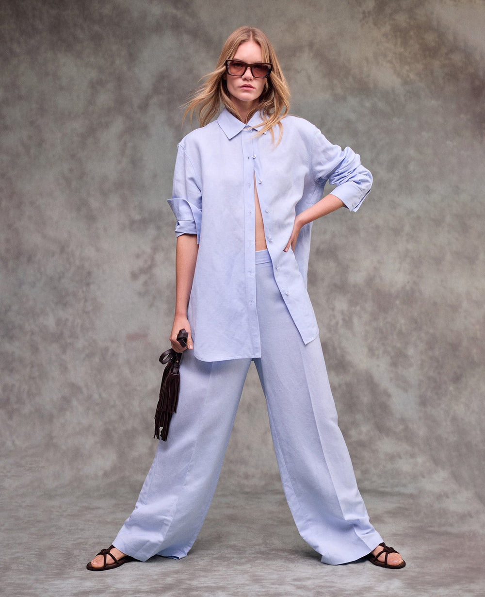 Fly Front High Rise Wide Leg Pintuck Pant | Kenneth Cole BLUE DAWN