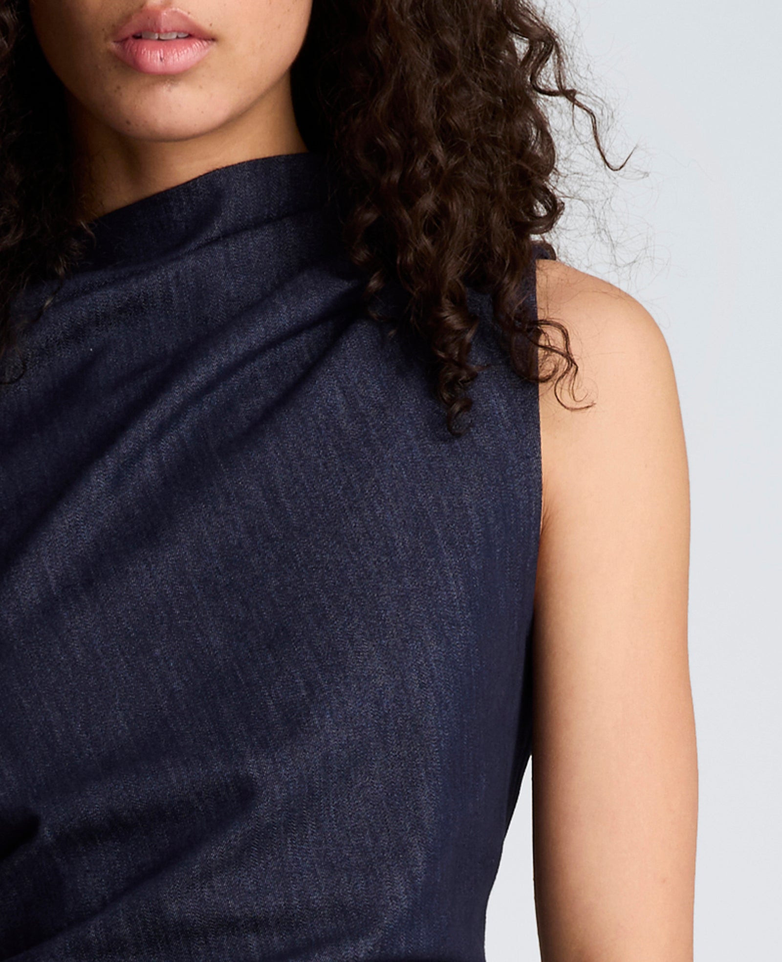 Cascade Detail Denim Mini Dress | Kenneth Cole INDIGO