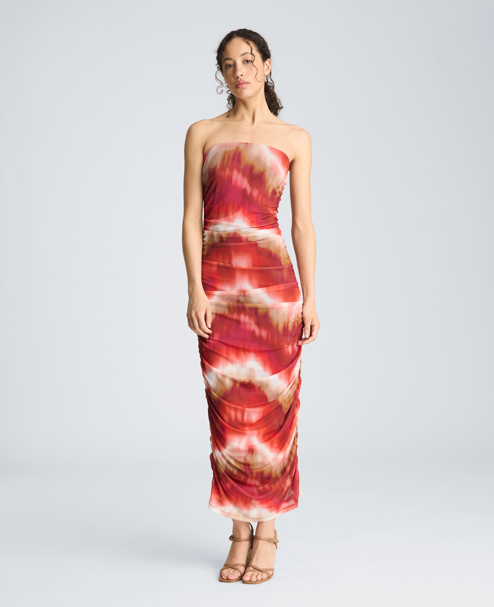 Strapless Ruched Midi Dress | Kenneth Cole PUNCH MULTI