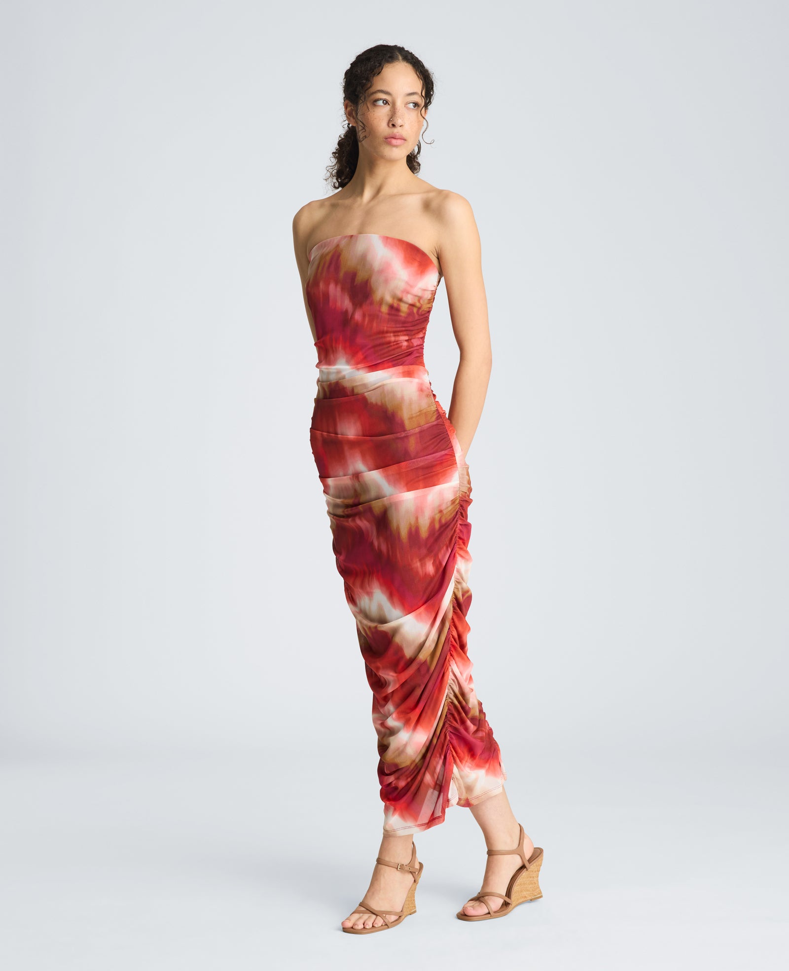 Strapless Ruched Midi Dress | Kenneth Cole PUNCH MULTI