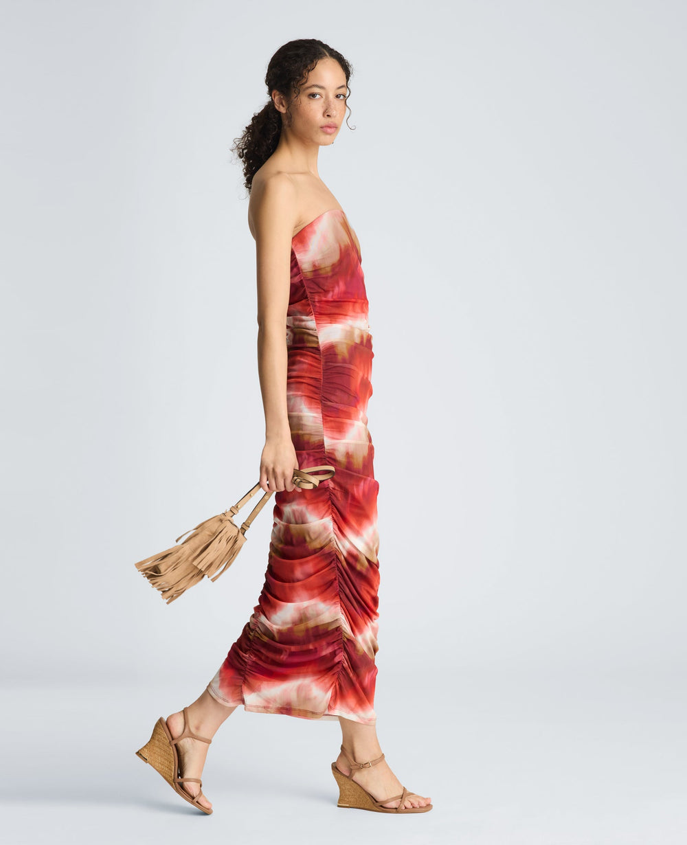 Strapless Ruched Midi Dress | Kenneth Cole PUNCH MULTI