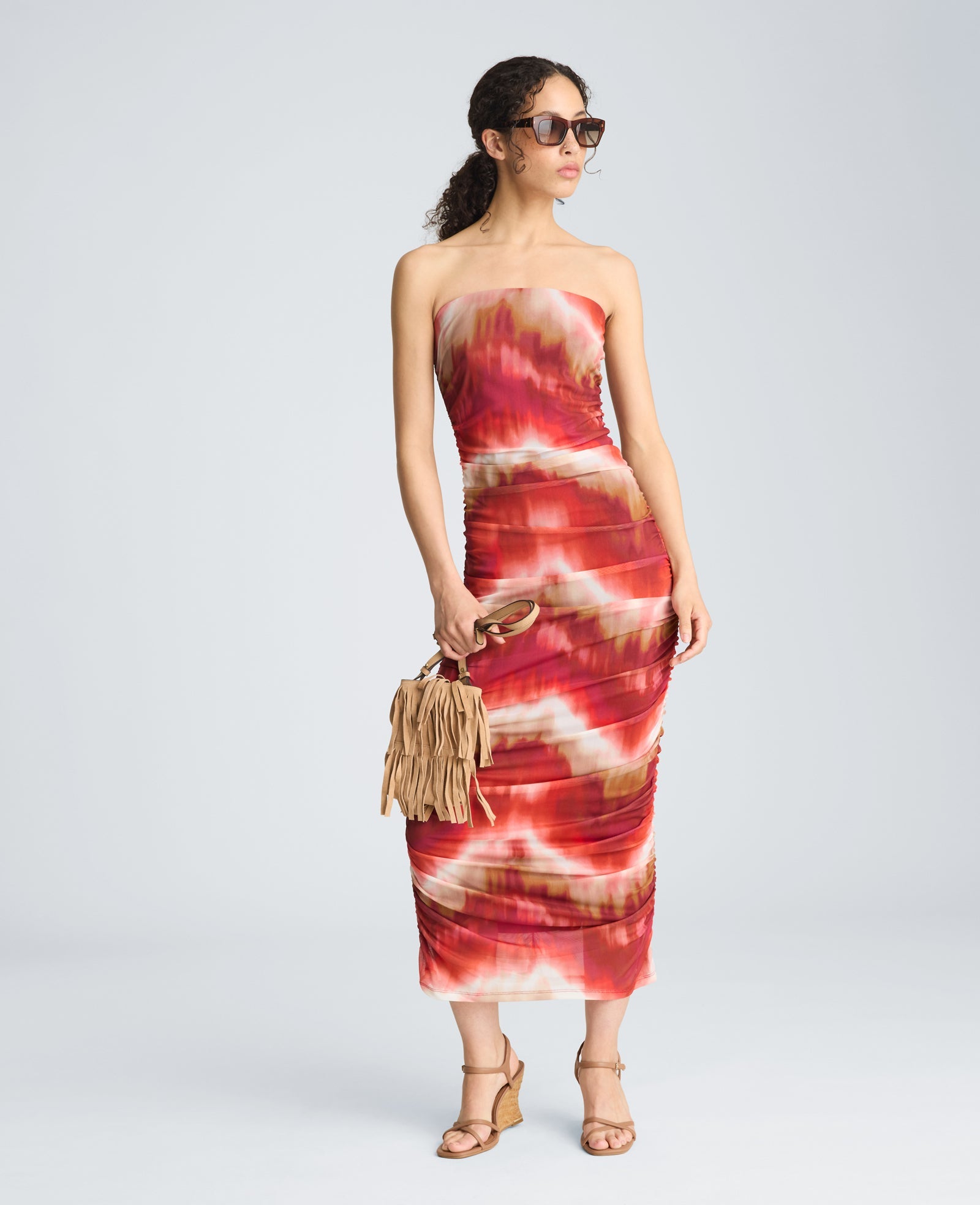Strapless Ruched Midi Dress | Kenneth Cole PUNCH MULTI