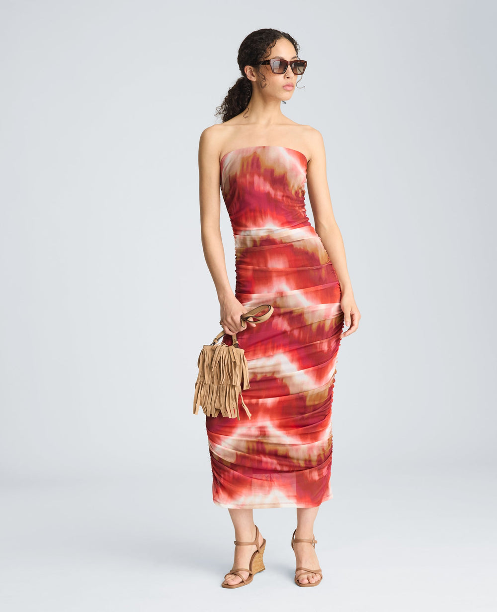 Strapless Ruched Midi Dress | Kenneth Cole PUNCH MULTI