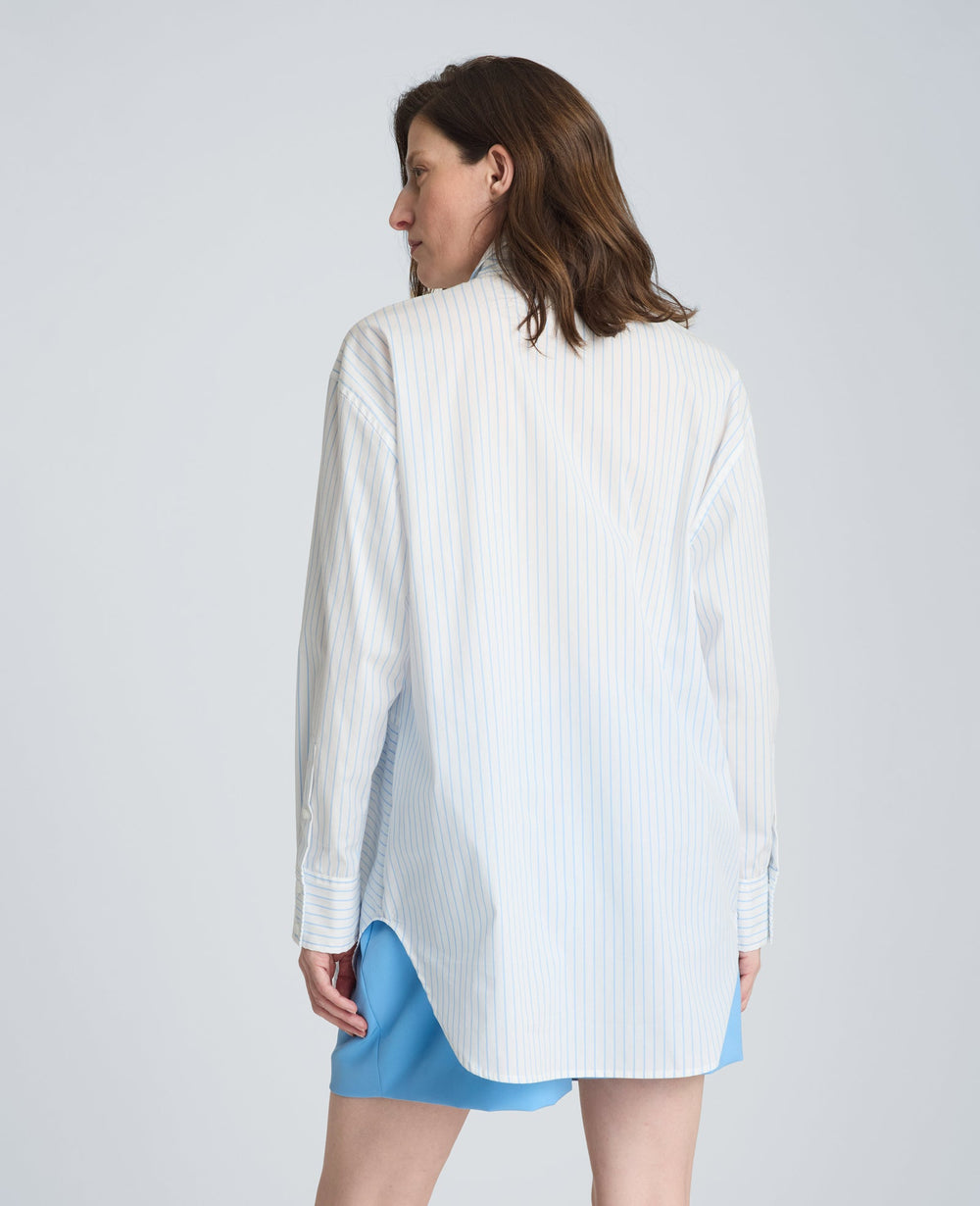 Half Zip Front Paneled Long Sleeve Shirt | Kenneth Cole PURE WHITE/LAKE BLUE