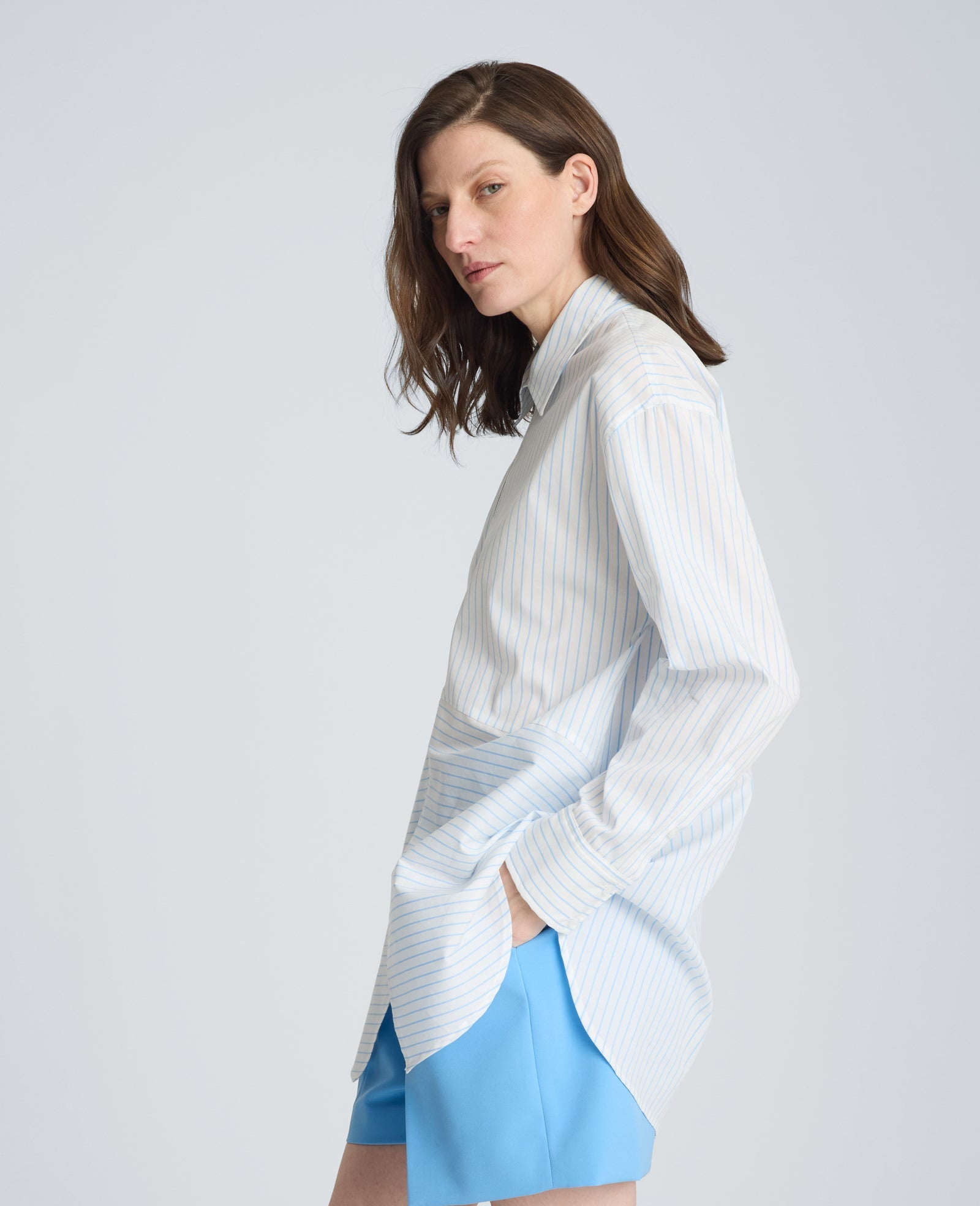 Half Zip Front Paneled Long Sleeve Shirt | Kenneth Cole PURE WHITE/LAKE BLUE