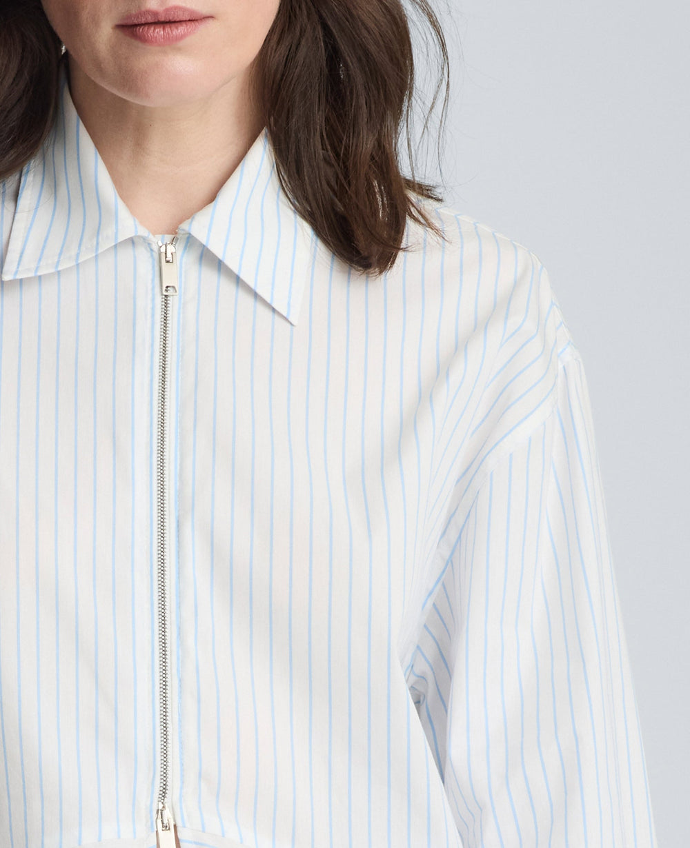 Half Zip Front Paneled Long Sleeve Shirt | Kenneth Cole PURE WHITE/LAKE BLUE