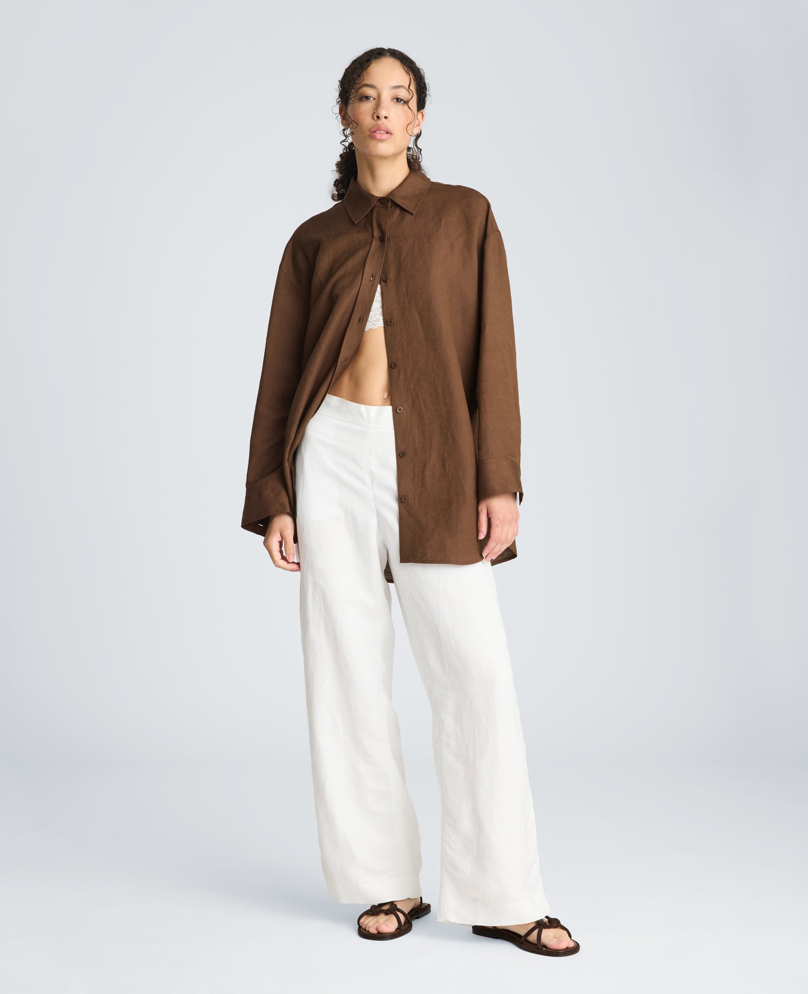 Drop Shoulder Button Front Boyfriend Shirt | Kenneth Cole BRUNETTE