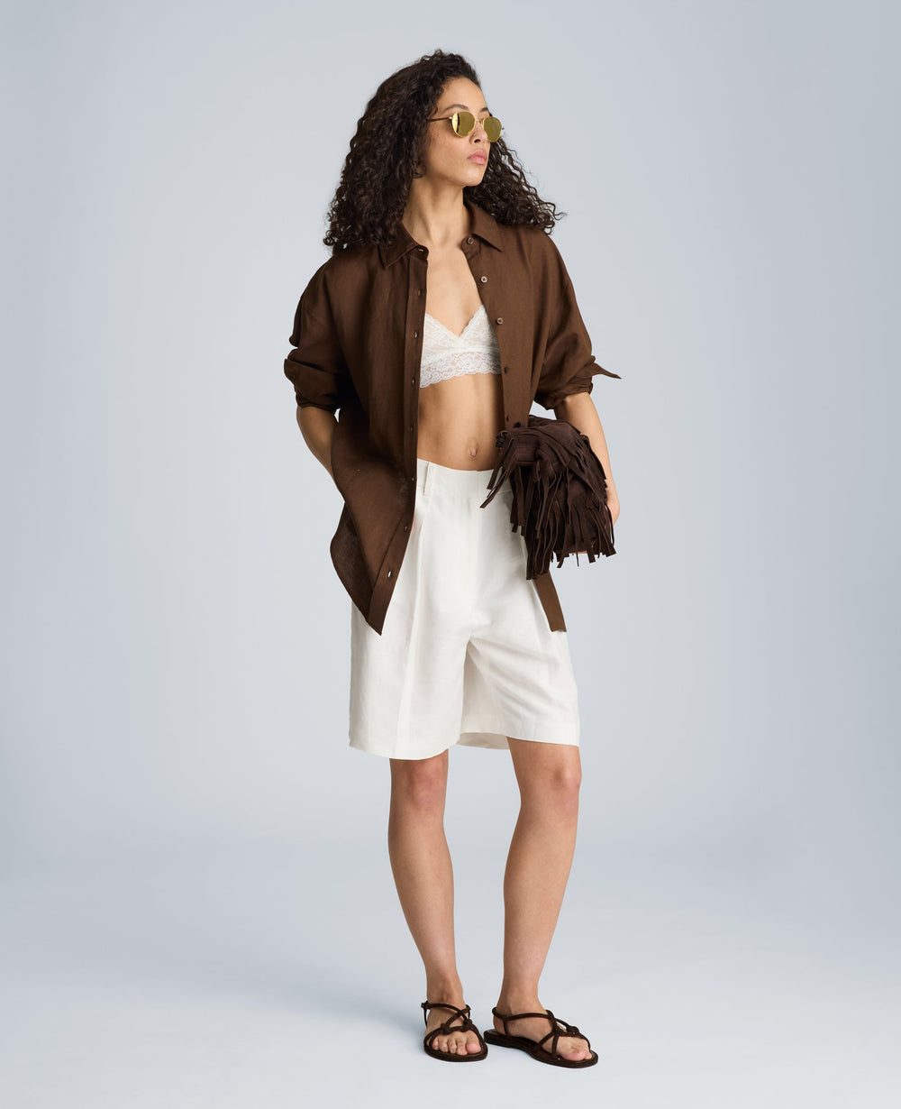Drop Shoulder Button Front Boyfriend Shirt | Kenneth Cole BRUNETTE