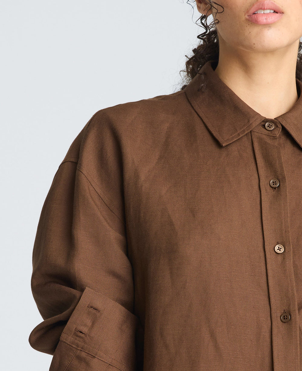 Drop Shoulder Button Front Boyfriend Shirt | Kenneth Cole BRUNETTE