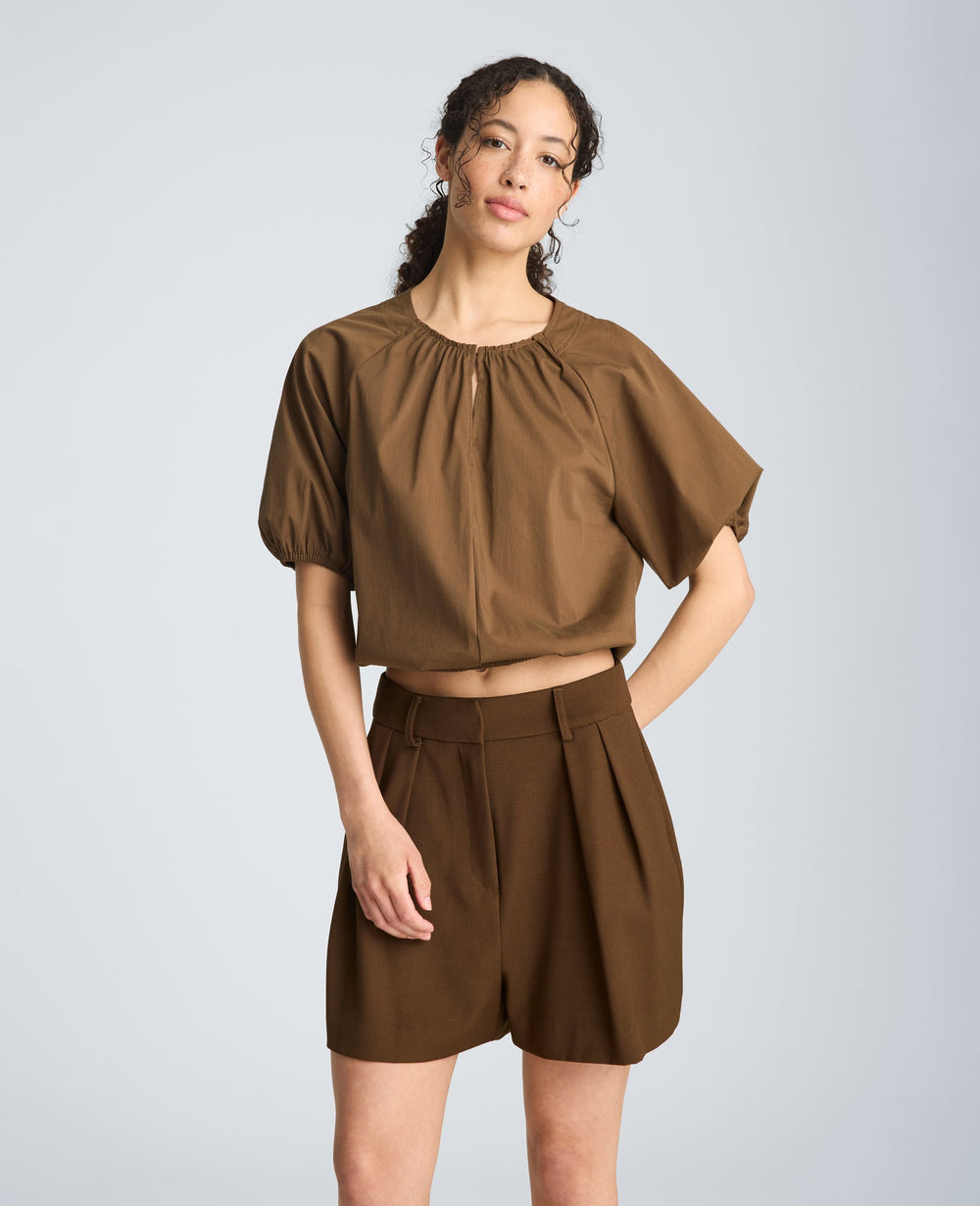 Shirred Neck Raglan Bubble Blouse | Kenneth Cole BRUNETTE
