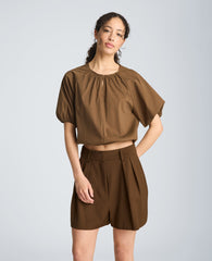 Shirred Neck Raglan Bubble Blouse | Kenneth Cole BRUNETTE