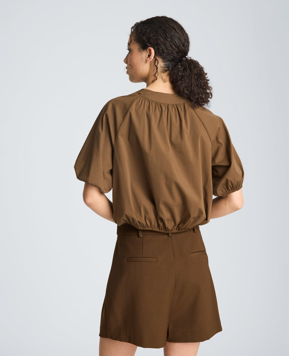 Shirred Neck Raglan Bubble Blouse | Kenneth Cole BRUNETTE
