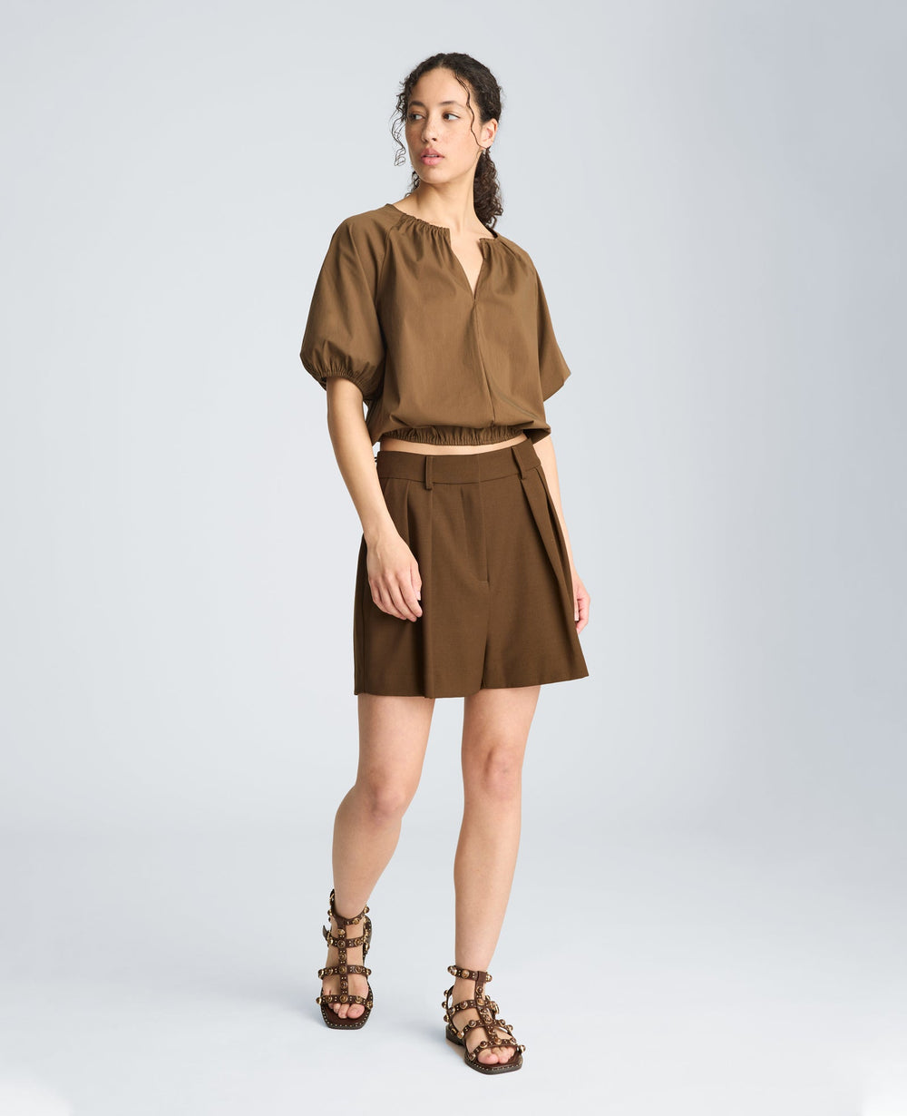 Shirred Neck Raglan Bubble Blouse | Kenneth Cole BRUNETTE