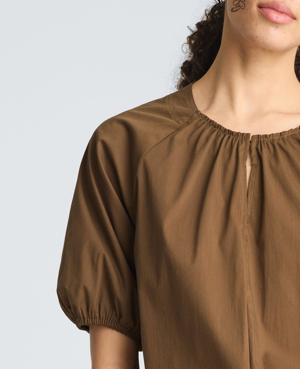Shirred Neck Raglan Bubble Blouse | Kenneth Cole BRUNETTE