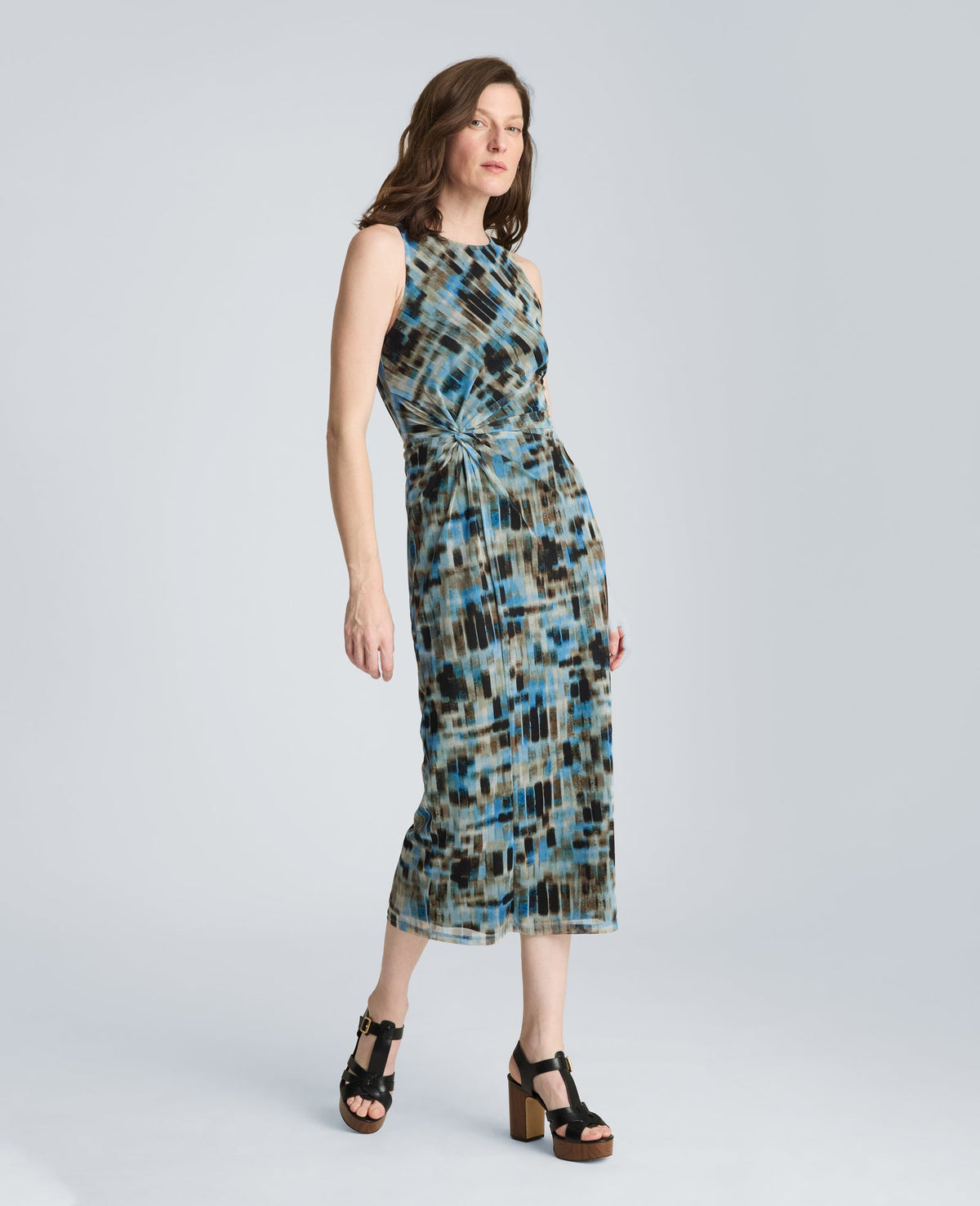 Racer Twist Midi Mesh Dress | Kenneth Cole LAKE BLUE MULTI