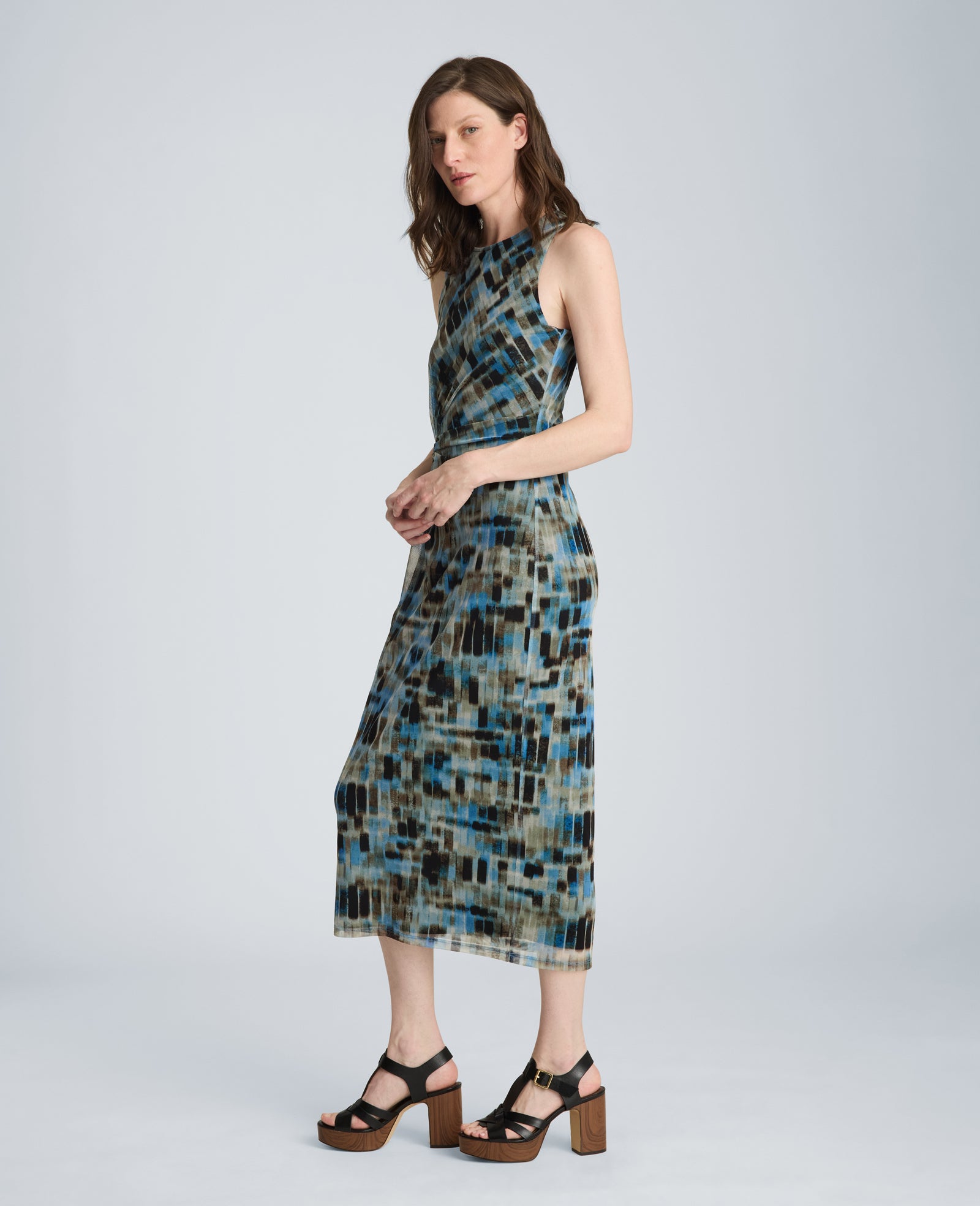 Racer Twist Midi Mesh Dress | Kenneth Cole LAKE BLUE MULTI