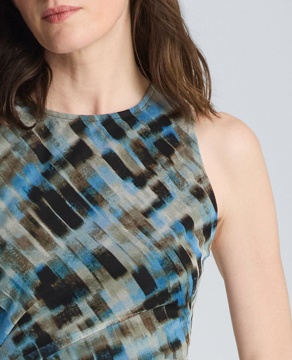 Racer Twist Midi Mesh Dress | Kenneth Cole LAKE BLUE MULTI