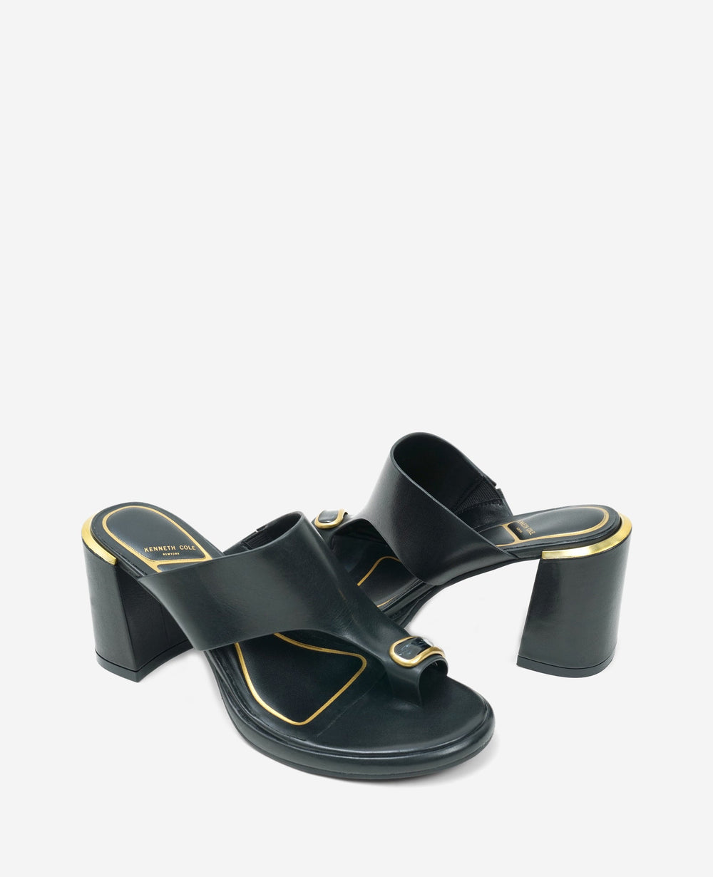 Syndika Leather Stone Toe Ring Heeled Sandal | Kenneth Cole BLACK LEATHER
