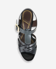Lotus Woven Leather T-Strap Wood Platform Sandal | Kenneth Cole BLACK LEATHER