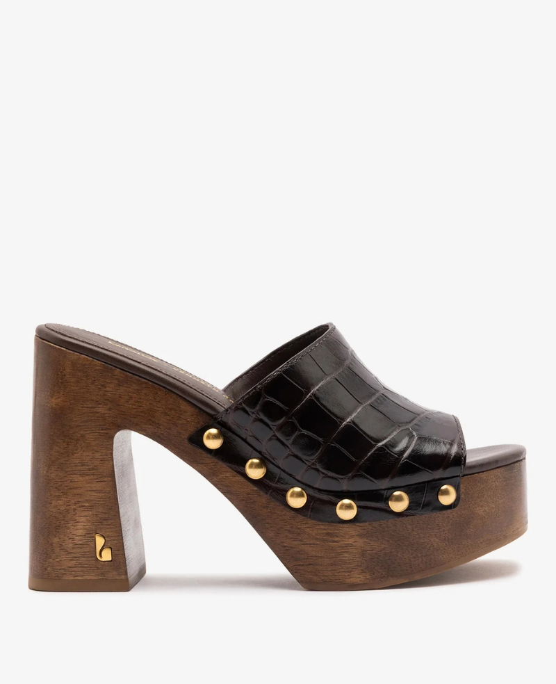 Larroudé x Kenneth Cole: Mule Dark Oak Croco Leather | Kenneth Cole CROCO