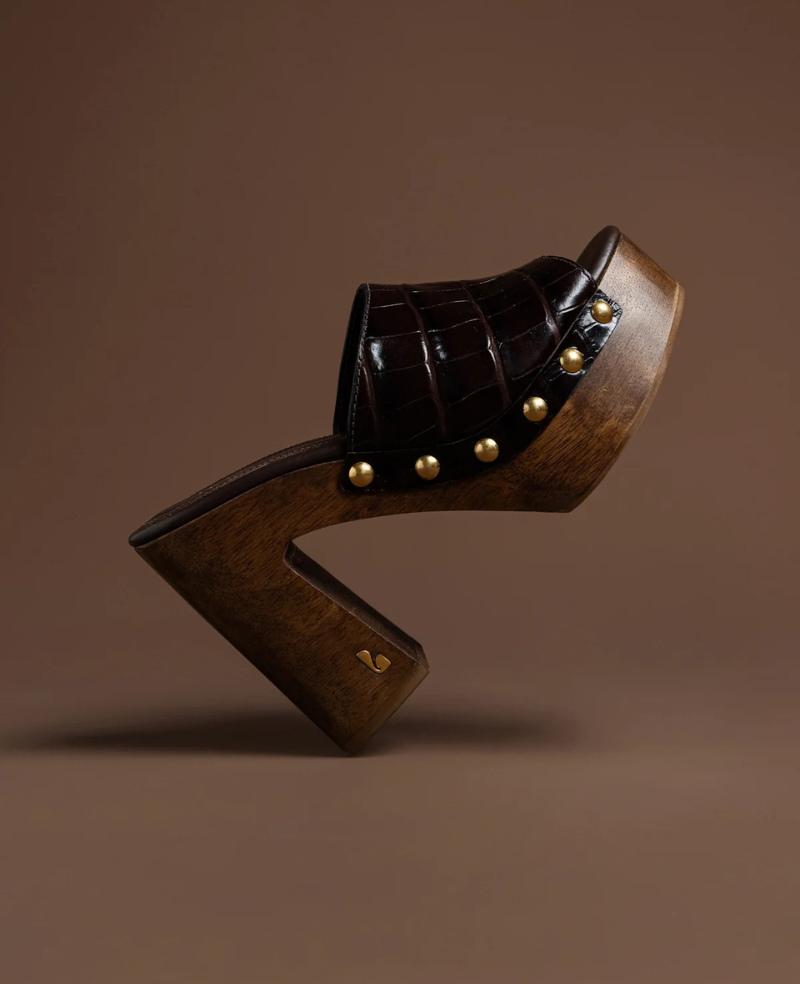 Larroudé x Kenneth Cole: Mule Dark Oak Croco Leather | Kenneth Cole CROCO