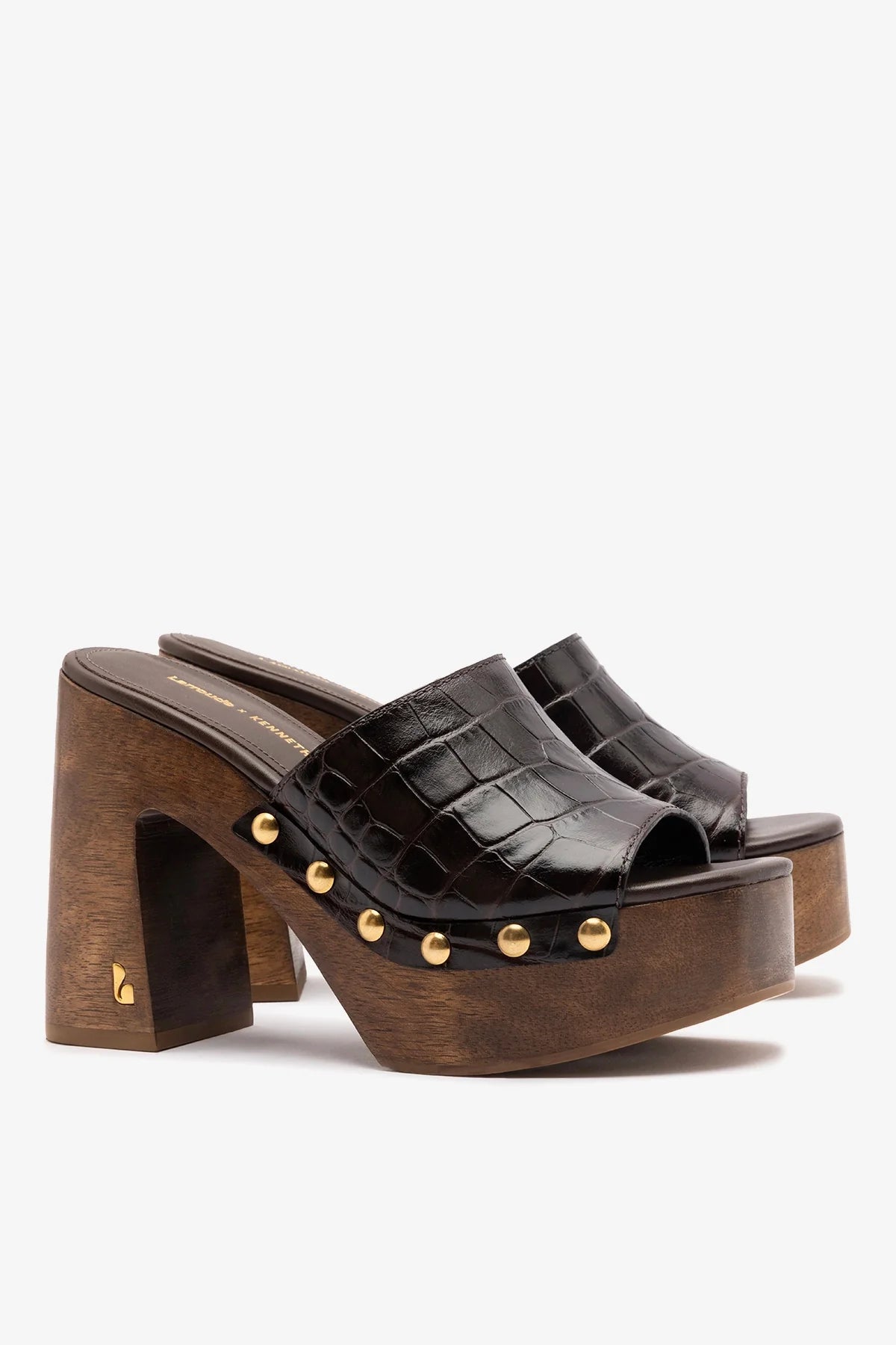 Larroudé x Kenneth Cole: Mule Dark Oak Croco Leather | Kenneth Cole CROCO