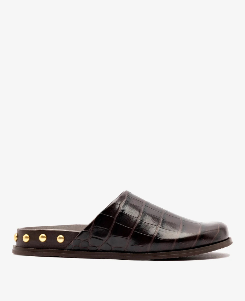 Larroudé x Kenneth Cole: Clog Dark Oak Croco Leather | Kenneth Cole CROCO