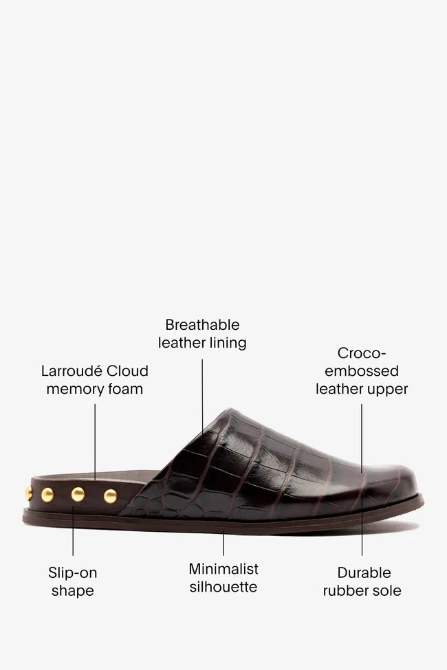 Larroudé x Kenneth Cole: Clog Dark Oak Croco Leather | Kenneth Cole CROCO