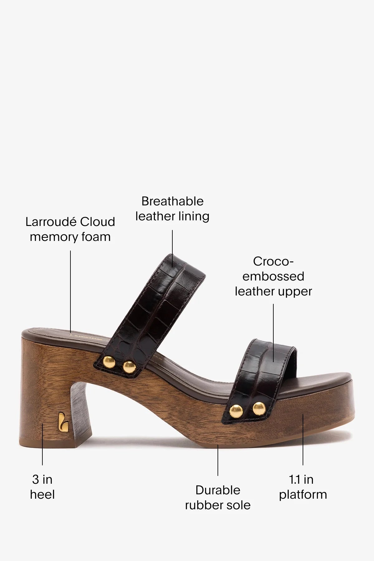 Larroudé x Kenneth Cole: Sandal Dark Oak Croco Leather | Kenneth Cole CROCO
