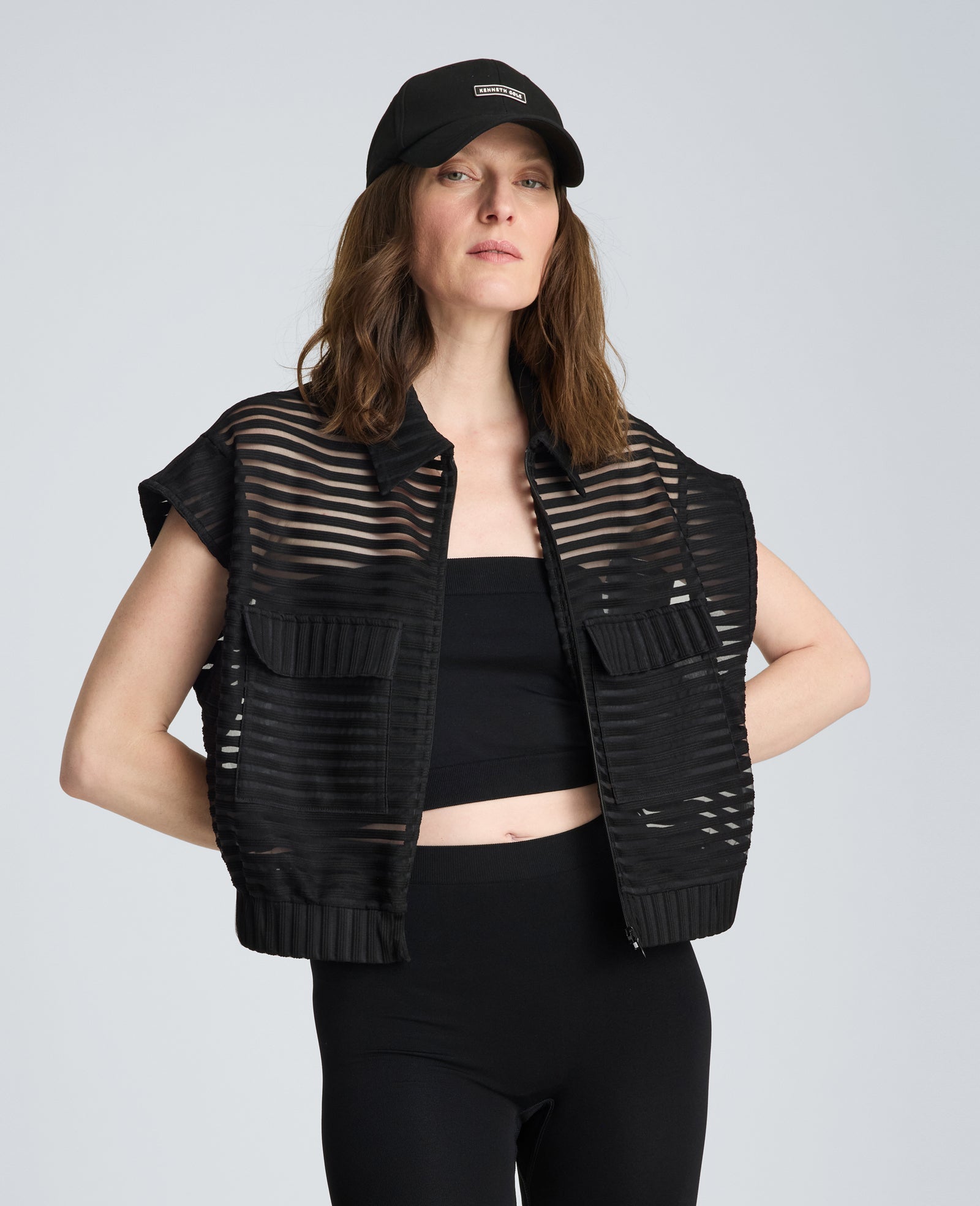 Zip-Up Vest Cardigan with Chest Pocket | Kenneth Cole BLACK