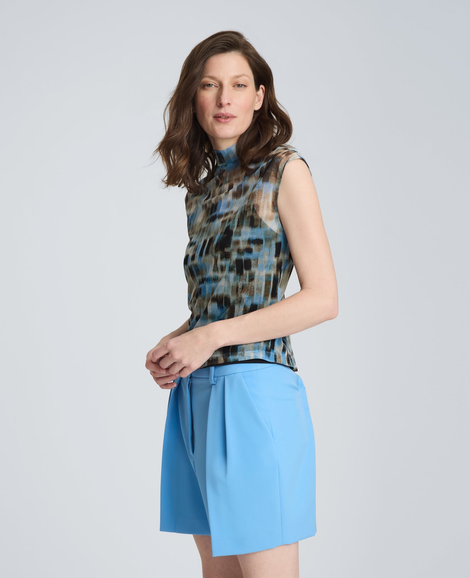 Mock Neck Tank with Interior Tank | Kenneth Cole LAKE BLUE MULTI