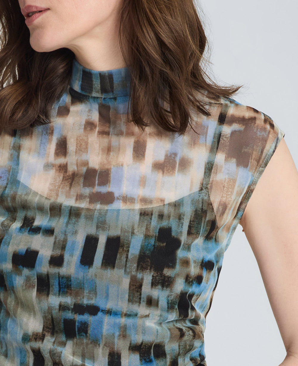 Mock Neck Tank with Interior Tank | Kenneth Cole LAKE BLUE MULTI