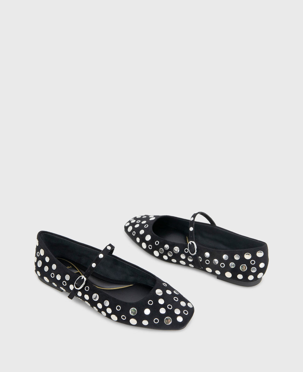 Shop Jasper Black Suede Stud Ballet Flat | Kenneth Cole | Kenneth Cole BLACK