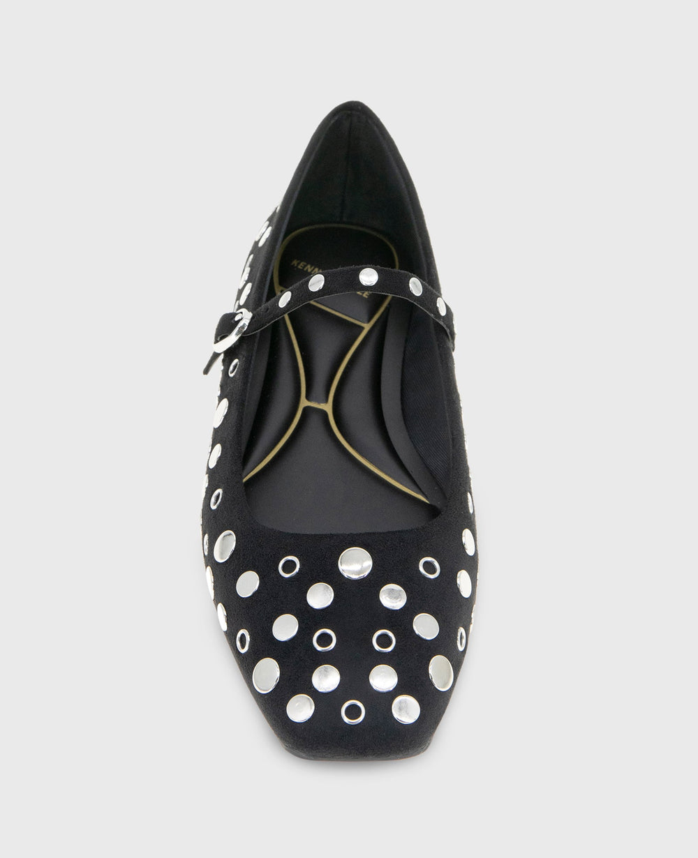 Shop Jasper Black Suede Stud Ballet Flat | Kenneth Cole | Kenneth Cole BLACK