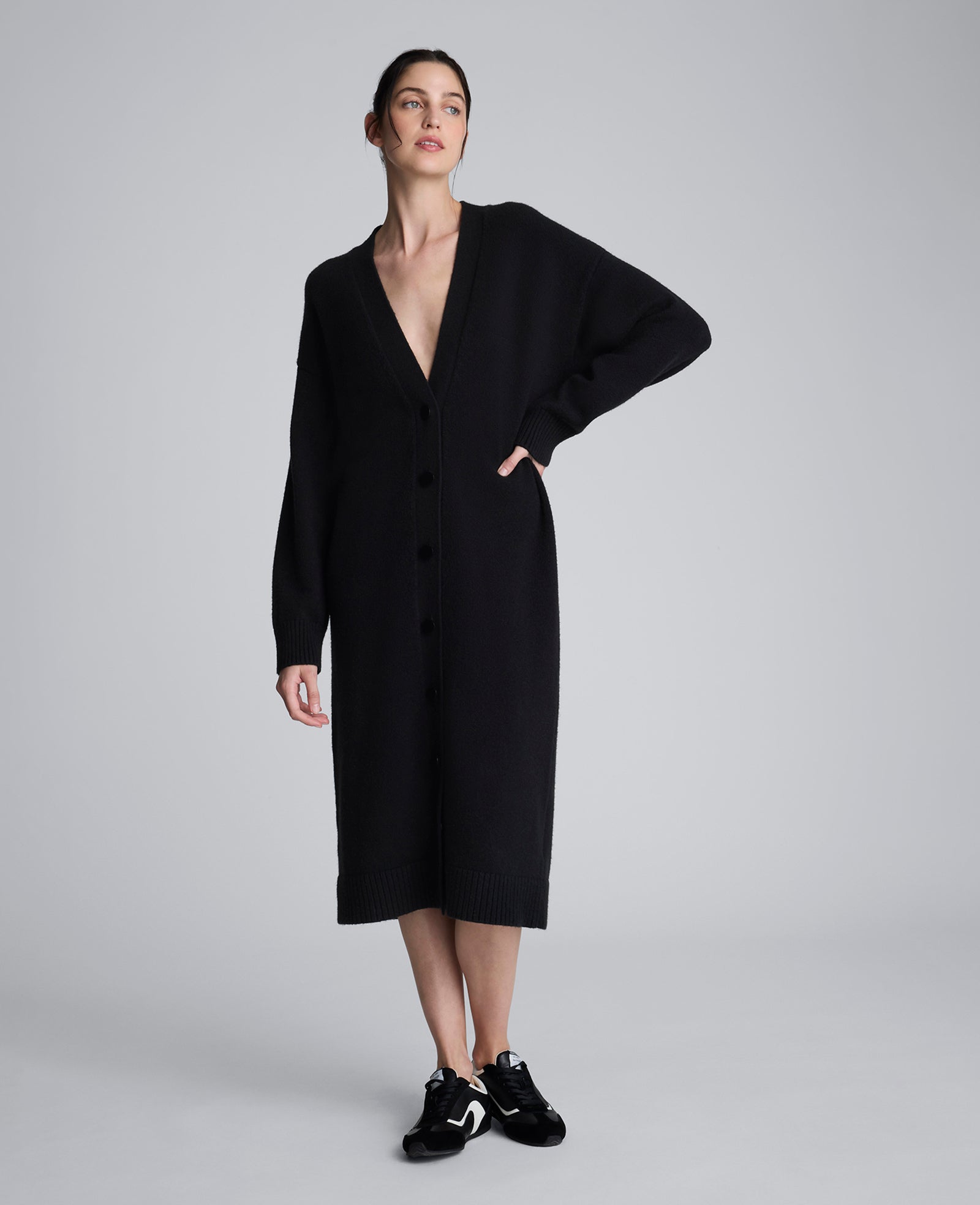 Long Button Front Cardigan Duster – Black | Kenneth Cole | Kenneth Cole BLACK