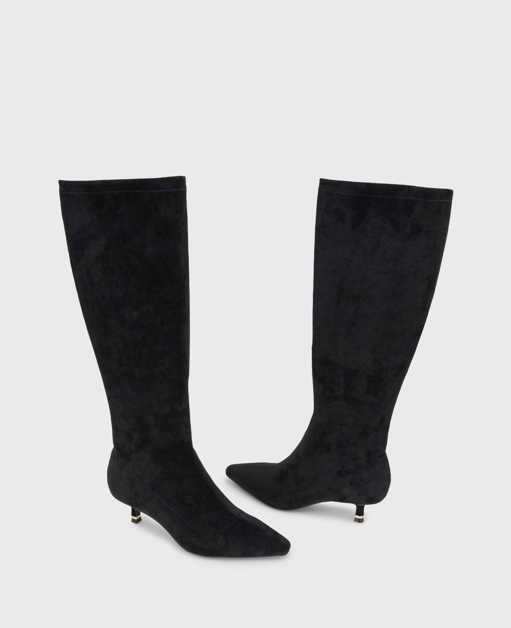 Shop Meridith Black Stretch Kitten Heel Boot | Kenneth Cole | Kenneth Cole BLACK MICROSUEDE
