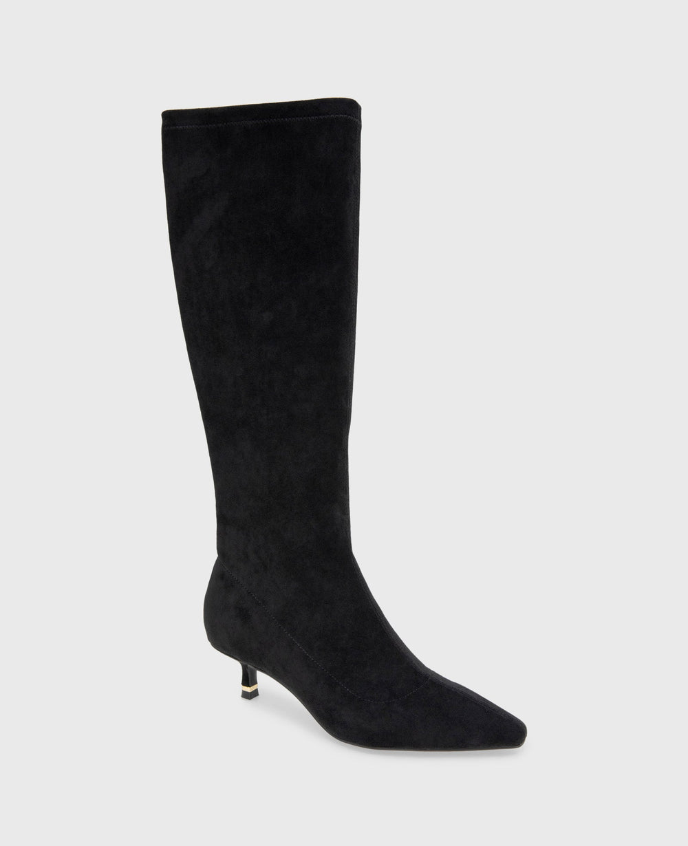 Shop Meridith Black Stretch Kitten Heel Boot | Kenneth Cole | Kenneth Cole BLACK MICROSUEDE